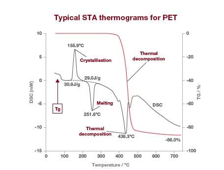 Typical STA thermograms for PET